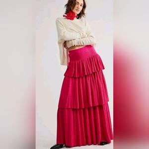 Free People Vibrant Pink Tiered Knit Skirt, Medium